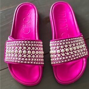 Jimmy Choo Pink Pearl Embellished Slides